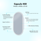 Remer Capsule Pill Frontlit LED Light Up Mirror Bathroom Shaving Cabinet Light