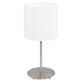 Pasteri Table Lamp with Drum Fabric Shade Brushed Chrome