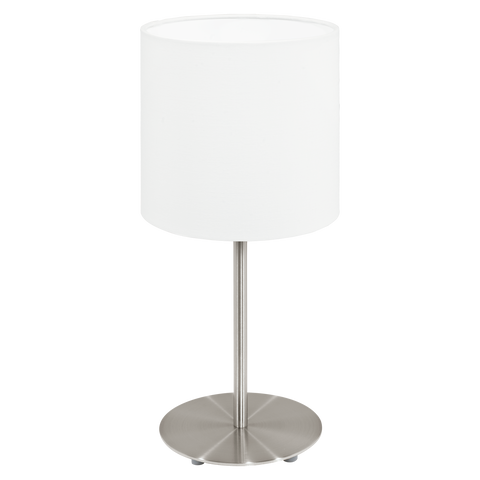Pasteri Table Lamp with Drum Fabric Shade Brushed Chrome