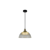 Tristan 1lt Halophane Glass Cord Pendant Light Clear Antique Brass Black