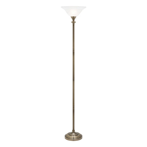 Logan Uplight Floor Lamp Antique Brass with Alabaster Glass Shade