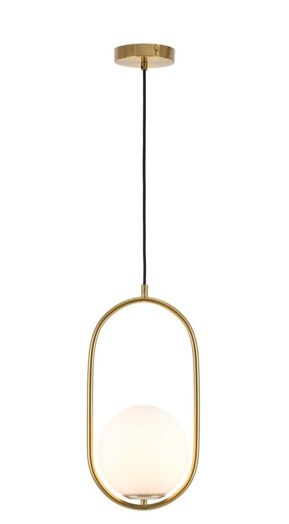 Ava 1lt Oval Metal Frame Pendant Light with Opal Ball Shade ...