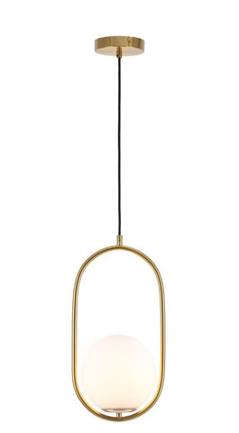 Ava 1lt Oval Metal Frame Pendant Light with Opal Ball Shade