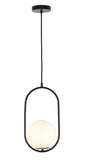 Ava 1lt Oval Metal Frame Pendant Light with Opal Ball Shade