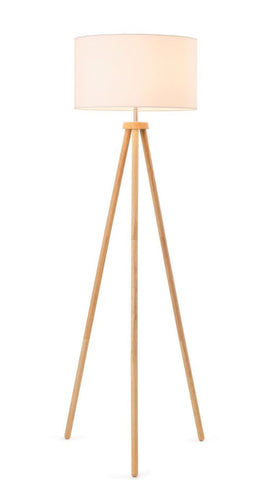 Briar Tripod Floor Lamp Stand Light Oak Wood with White Shade