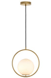 Edith 1lt Round Metal Frame Pendant Light with Opal Ball Shade