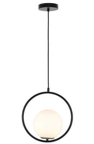 Edith 1lt Round Metal Frame Pendant Light with Opal Ball Shade