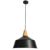 Noel 1lt Metal Dome Cord Pendant Light with Oak Timber