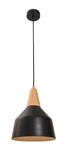 Noel 1lt Metal Dome Cord Pendant Light with Oak Timber