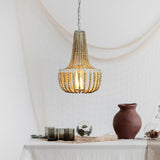 Cascara Beaded Chandelier Basket Pendant Light Natural/White