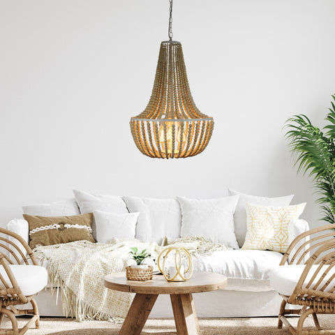 Cascara Beaded Chandelier Basket Pendant Light Natural/White