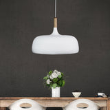 Malt 1lt Metal Scandinavian Styled Pendant Light with Oak Timber Highlight