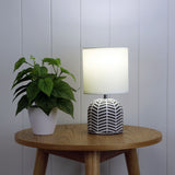 Mandy Ceramic Chevron Table Lamp with Fabric Drum Shade