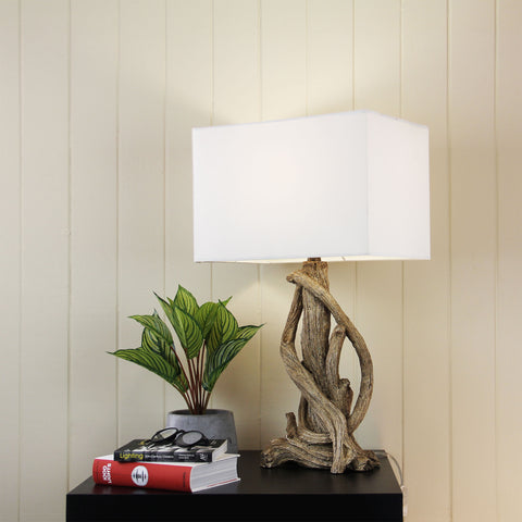 Sedona Twisted Branch Driftwood Resin Table Lamp with Fabric Shade