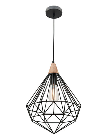 Raglan 1lt Pendant Light Black/Oak