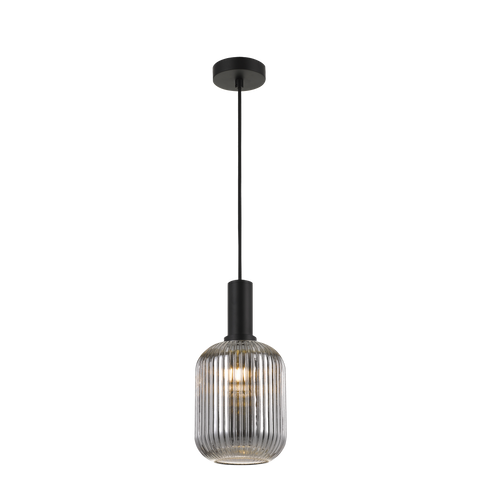 Bonura 1lt Ribbed Glass/Metal Cord Pendant Light