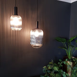 Bonura 1lt Ribbed Glass/Metal Cord Pendant Light