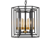 Lane 3lt Metal Pendant Light Black/Antique Brass/Amber Glass