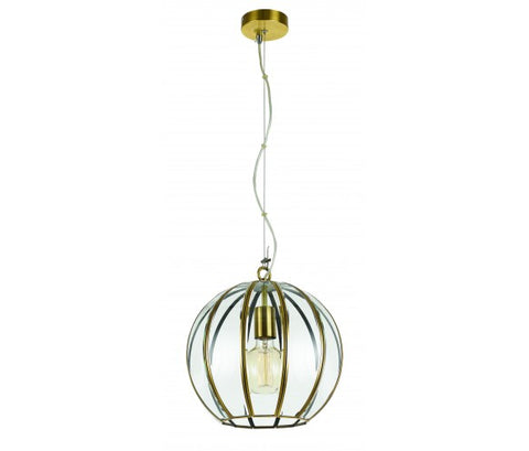 Medina 1lt Pendant Light Antique Brass/Clear Glass