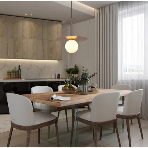Dott 1lt Opal Glass Ball Pendant Light with Round Metal Disk