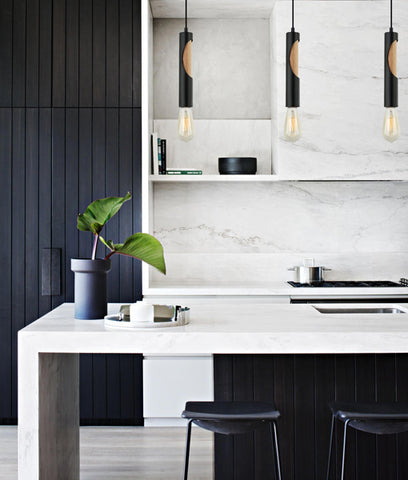 Ida 1lt Tube Pendant Light with Oak Timber Highlight