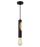 Ida 1lt Tube Pendant Light with Oak Timber Highlight