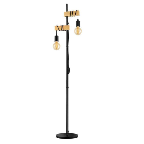 Townshend 2lt Floor Lamp Black/Oak Timber