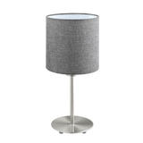 Pasteri Table Lamp with Drum Fabric Shade Brushed Chrome