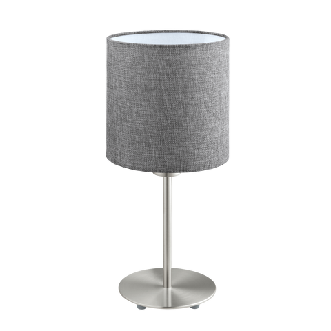 Pasteri Table Lamp with Drum Fabric Shade Brushed Chrome