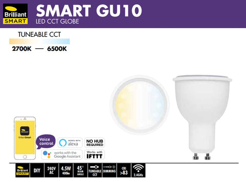 4.5W Brilliant Smart Wifi GU10 LED Globe CCT White Roundabout