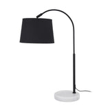 Hudson Adjustable Reading Table Lamp with Black Drum Fabric Shade and Marble Base
