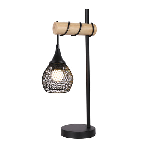 Lars Natural Oak Wood Table Lamp with Black Mesh Shade
