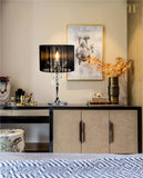 Paris Table Lamp with Drum String Shade and Crystals Chrome
