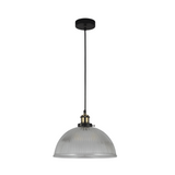 Tristan 1lt Halophane Glass Cord Pendant Light Clear Antique Brass Black