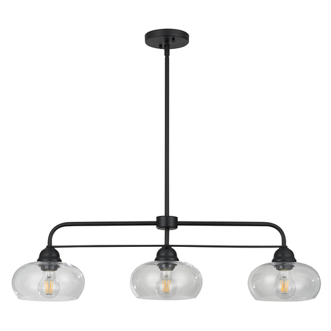 Aspen 3lt Clear Glass Shade Linea Bar Pendant Light Matt Black