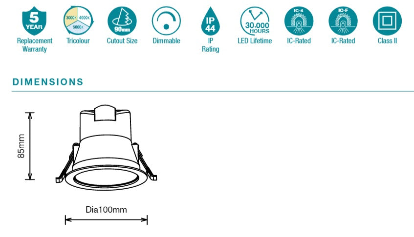 Rex 9w LED Downlight Low Glare Tri Colour CCT – Roundabout Lighting