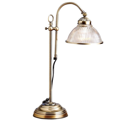 Marina Table Adjustable Reading Lamp with Glass Shade Antique Brass