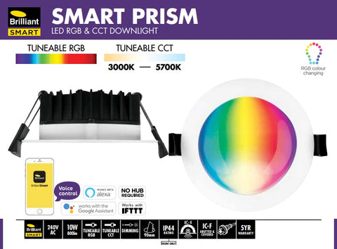 Brilliant Smart Prism 10w LED Wifi Downlight RGB CCT White