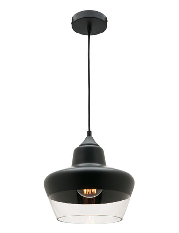 Stout 1lt Pendant Light Matt Black/Clear