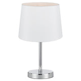 Adam Bedside Table Lamp Polished Chrome with Fabric Drum Shade