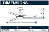 Ventair DC3 3 Blade ABS DC Remote Control Ceiling Fan White with LED Light